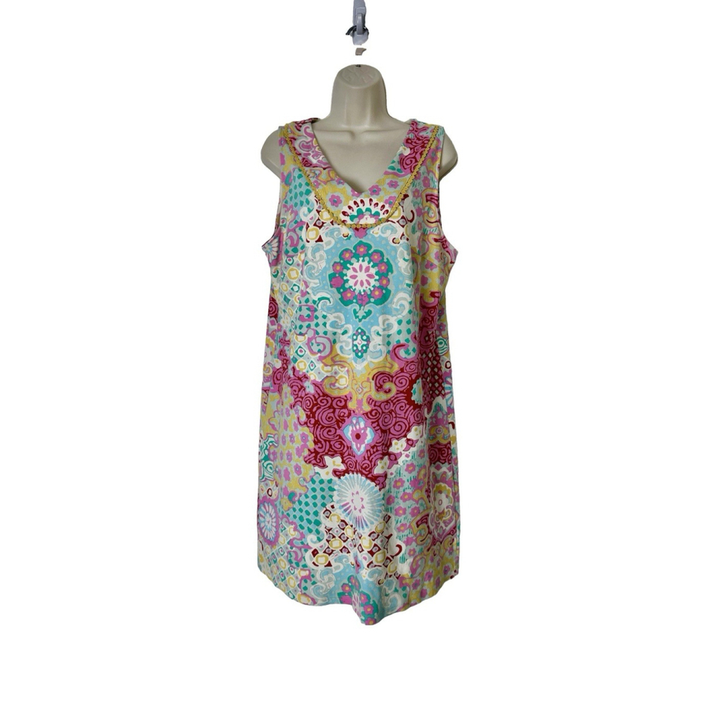 TALBOTS Medallion Interlock Shift Dress Women Large Floral Preppy Summer Stretch - Picture 4 of 11